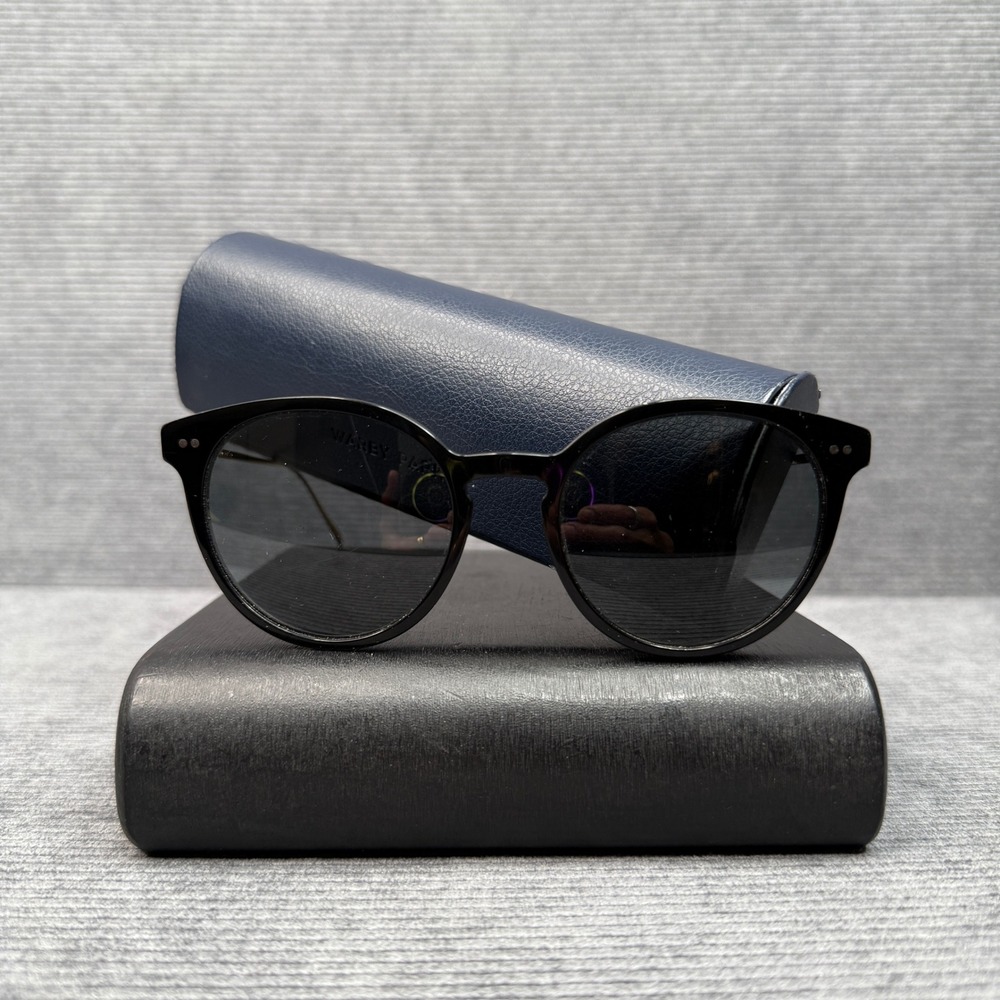 Warby Parker Langlet Y2K Sunglasses Jet Black Gold Metal Arms‎ 52-19-140 W 3102